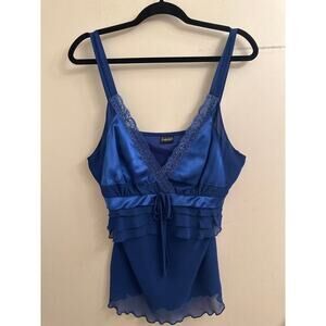 Frederick’s of Hollywood Blue Satin Lace Chemise Top Fairy Whimsy Y2K Coquette L